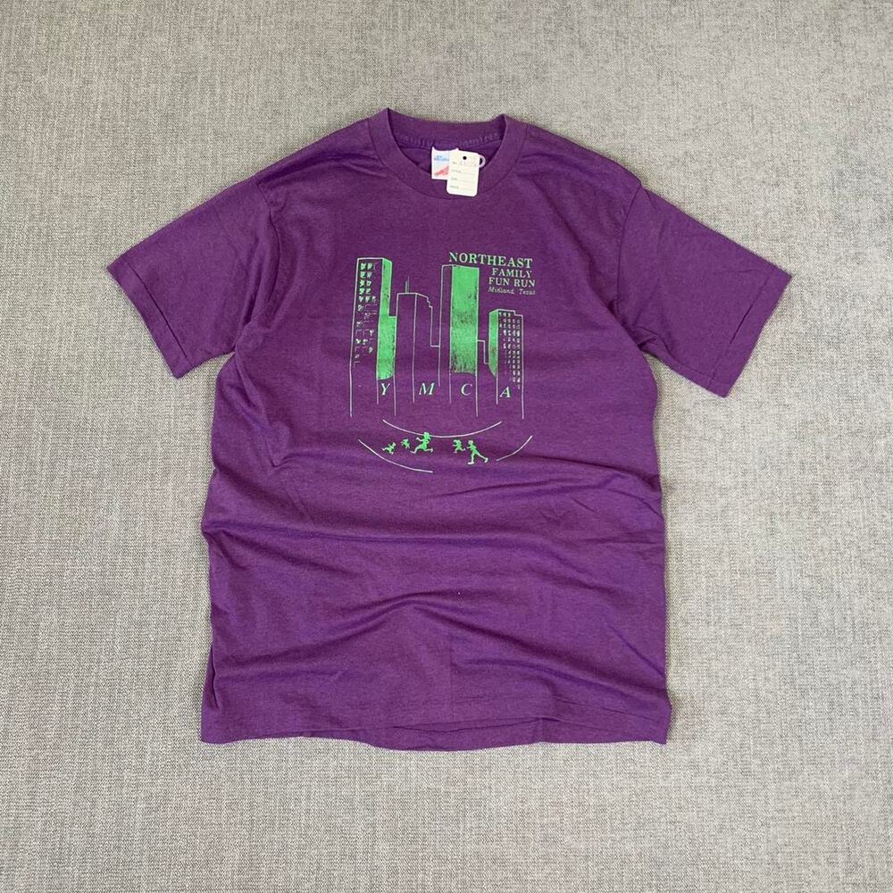 Vintage 90s YMCA graphic purple cotton runner T-shirt Large